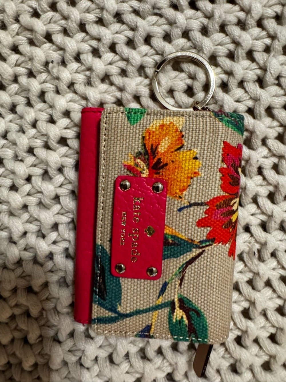 kate spade Floral Canvas Key Card Wallet in Beige, Pink, Yellow, Green, Red